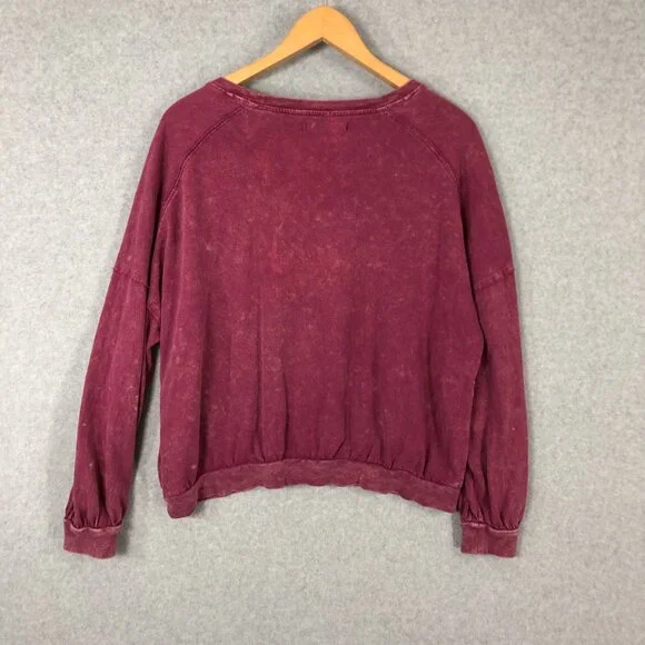 We The Free People Distressed Acid Wash Red Longsleeve Size Small - Picture 7 of 9
